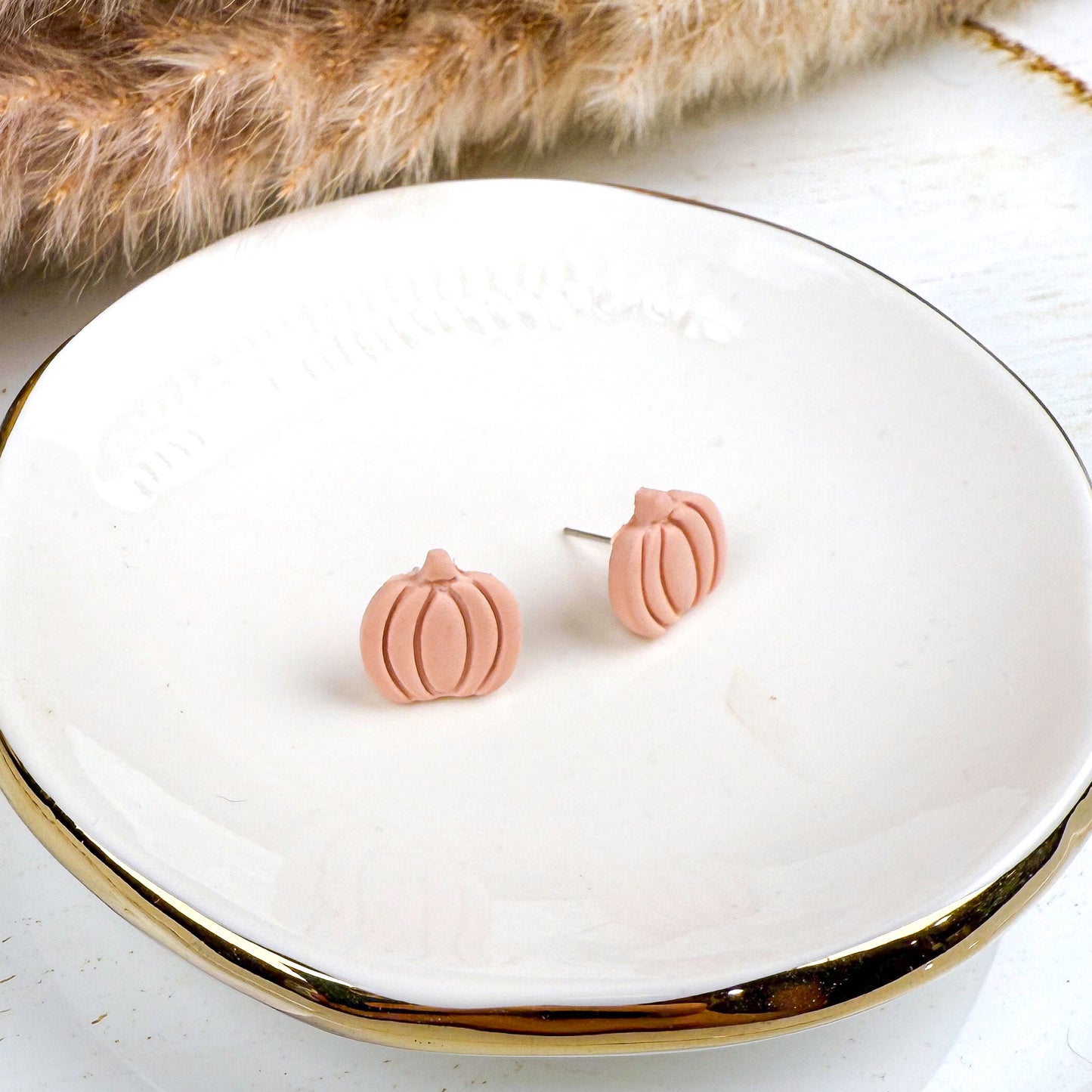 Pink Pumpkin Earrings – Handmade Clay Studs for Cozy Fall and Autumn Everyday Wear