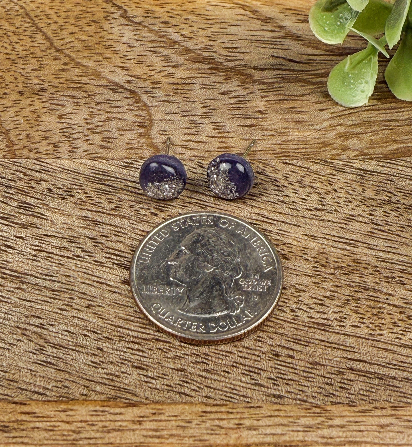 Navy Blue Glitter Polymer Clay Stud Earrings – Minimalist Everyday Earrings with Stainless Steel Posts