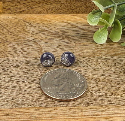 Navy Blue Glitter Polymer Clay Stud Earrings – Minimalist Everyday Earrings with Stainless Steel Posts
