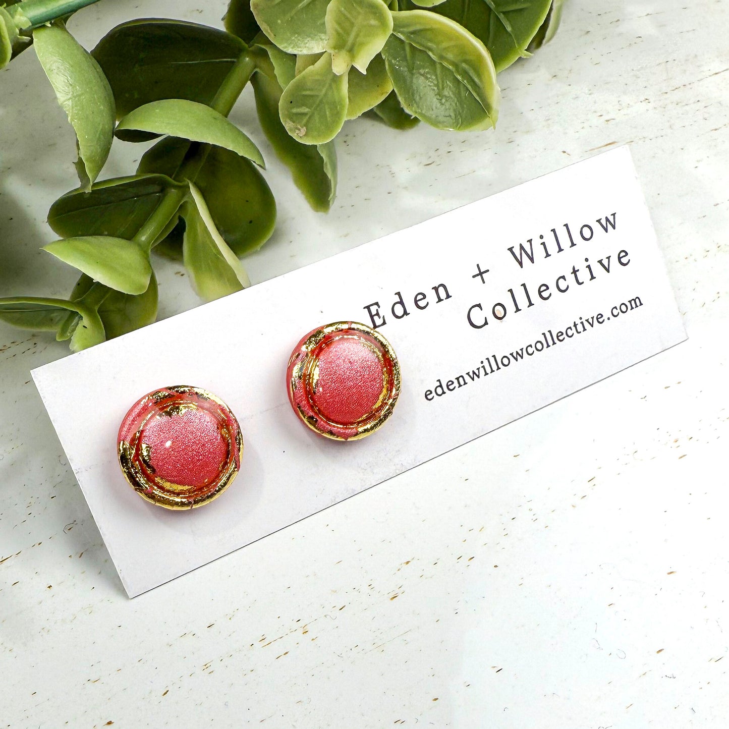 Mini Circle Stud Earrings – Everyday Polymer Clay with Gold Accent