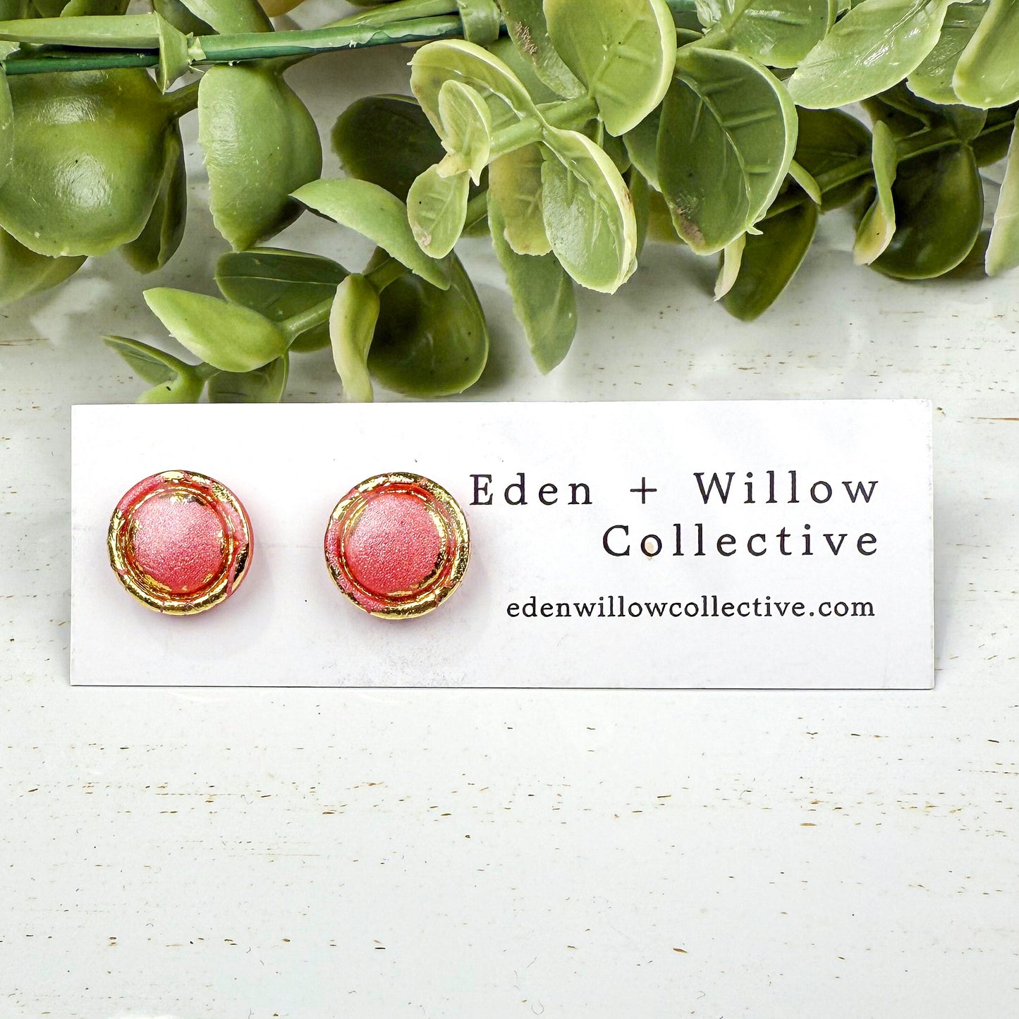 Mini Circle Stud Earrings – Everyday Polymer Clay with Gold Accent