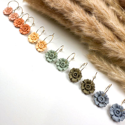 Poppy Flower Earrings – Handmade Clay Hoops in Multiple Colors, Boho Everyday Jewelry