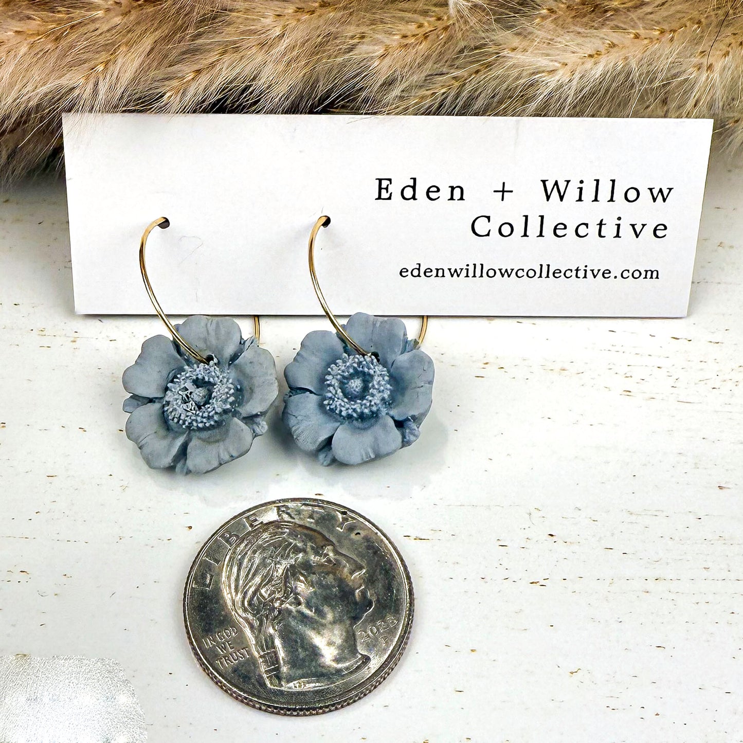 Blue Poppy Earrings – Handmade Polymer Clay Floral Hoops for Everyday Boho Style