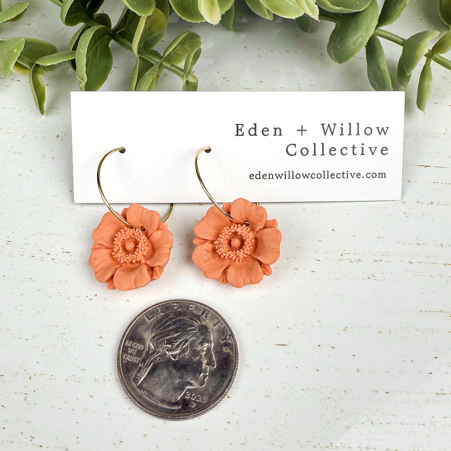 Orange Poppy Earrings – Handmade Polymer Clay Floral Hoops for Everyday Boho Style