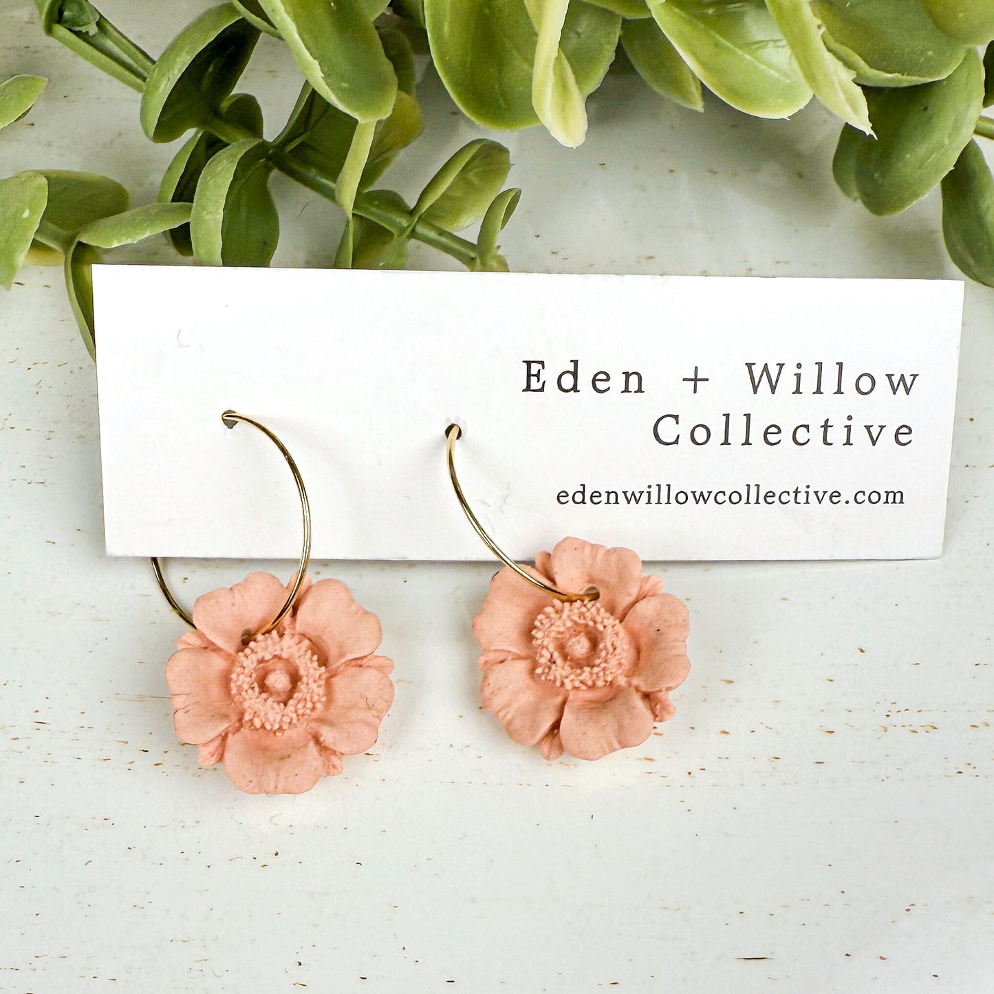 Light Pink Poppy Earrings – Handmade Polymer Clay Floral Hoops for Everyday Boho Style