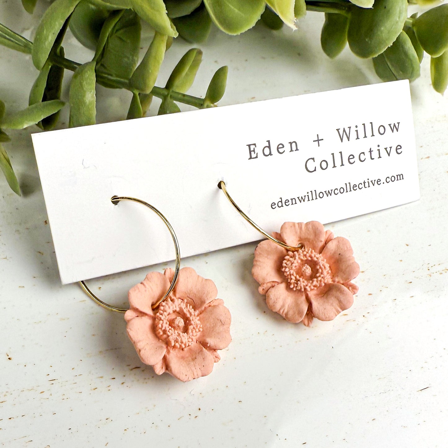 Light Pink Poppy Earrings – Handmade Polymer Clay Floral Hoops for Everyday Boho Style