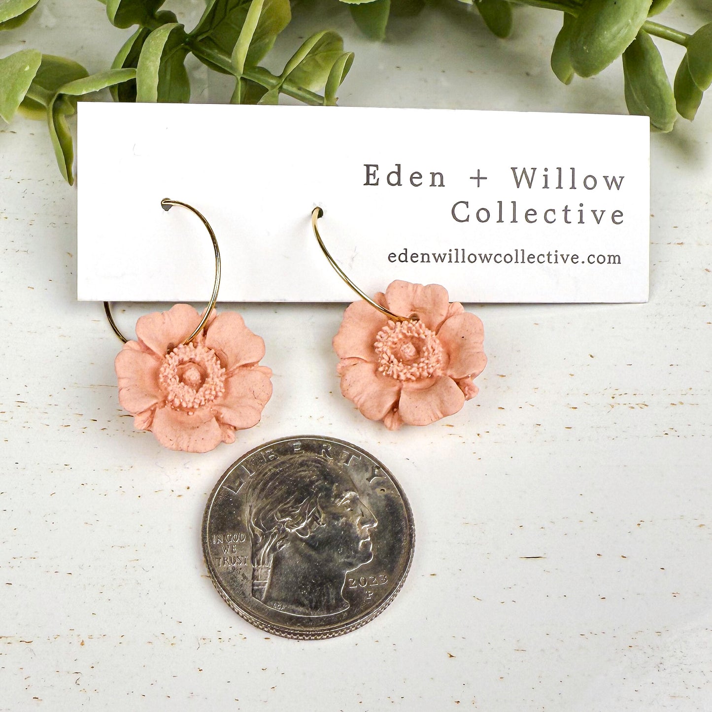 Light Pink Poppy Earrings – Handmade Polymer Clay Floral Hoops for Everyday Boho Style