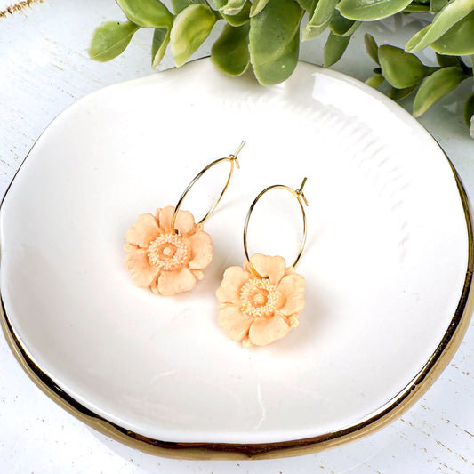 Yellow Poppy Earrings – Handmade Polymer Clay Floral Hoops for Everyday Boho Style