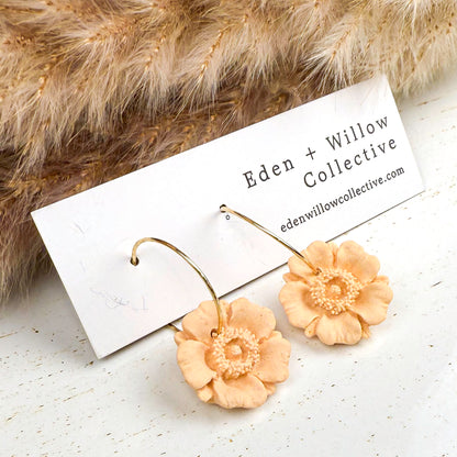 Yellow Poppy Earrings – Handmade Polymer Clay Floral Hoops for Everyday Boho Style