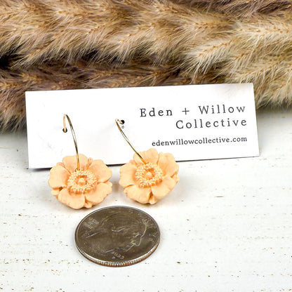 Yellow Poppy Earrings – Handmade Polymer Clay Floral Hoops for Everyday Boho Style