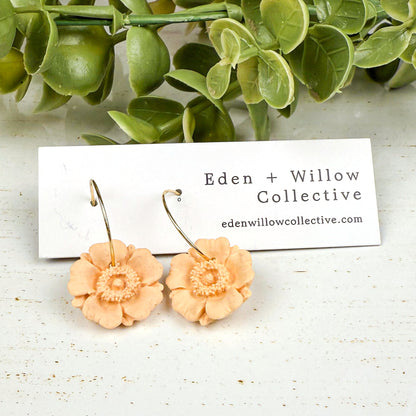 Yellow Poppy Earrings – Handmade Polymer Clay Floral Hoops for Everyday Boho Style