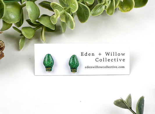 Red and Green Christmas Earrings - Festive Light Bulb Studs