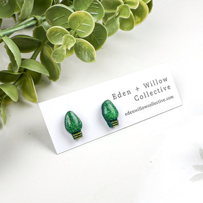 Red and Green Christmas Earrings - Festive Light Bulb Studs