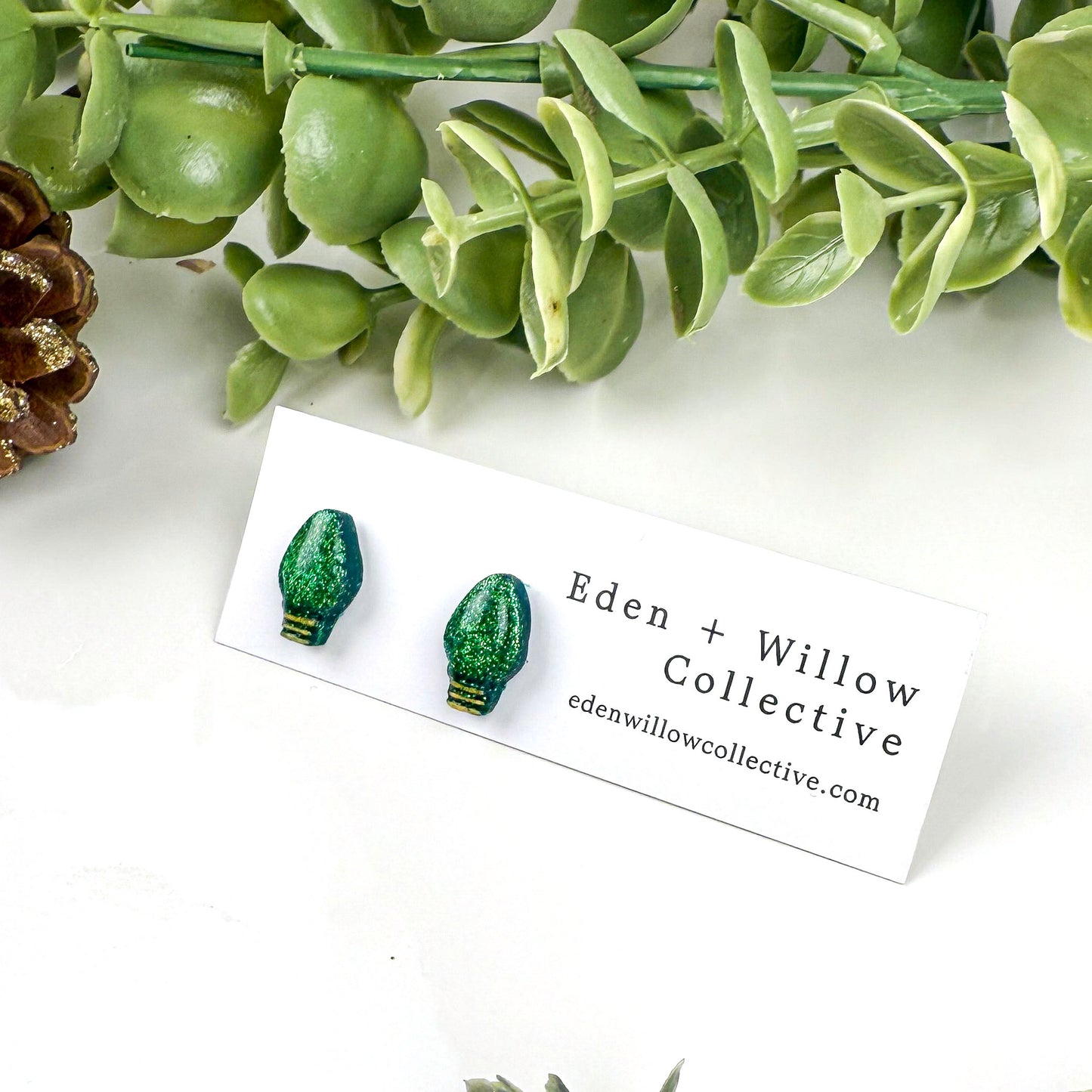 Red and Green Christmas Earrings - Festive Light Bulb Studs