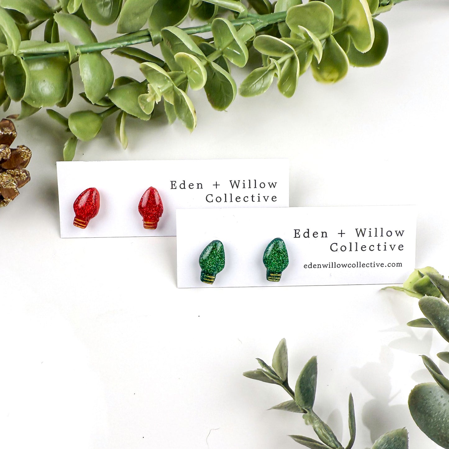 Red and Green Christmas Earrings - Festive Light Bulb Studs