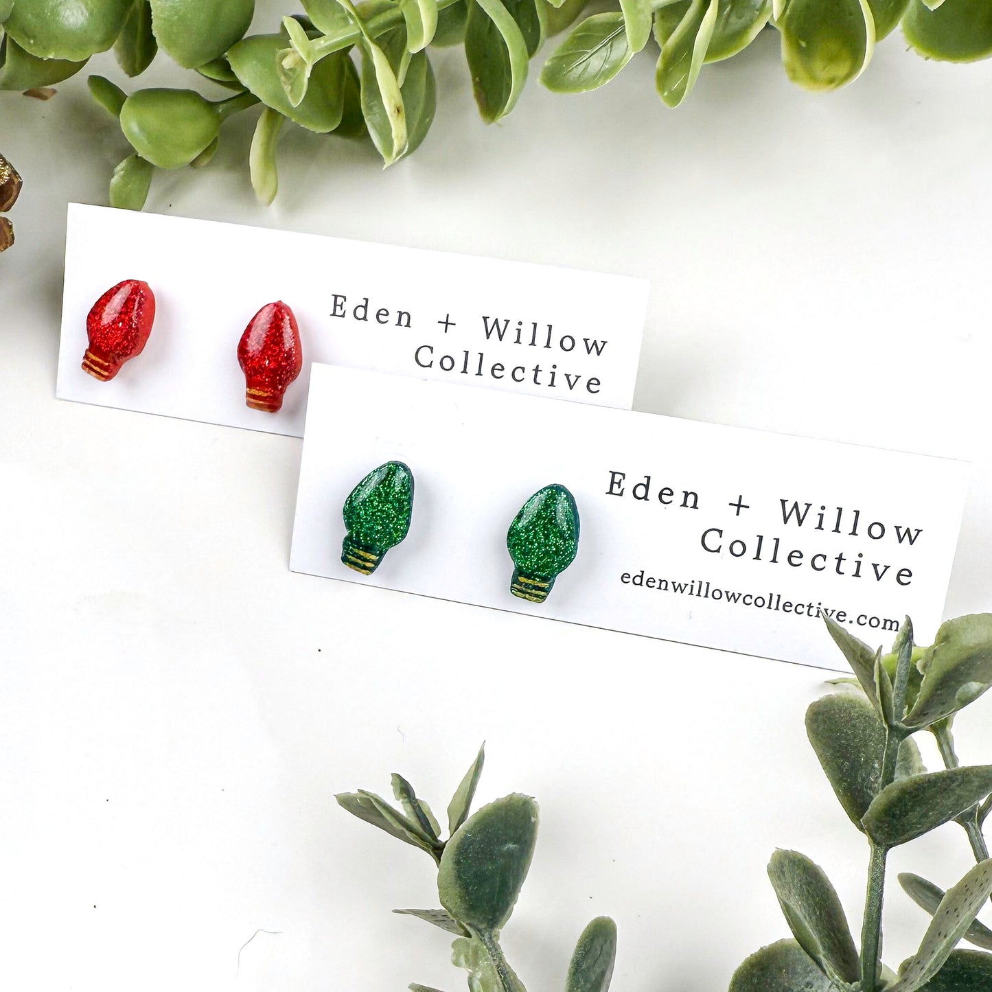 Red and Green Christmas Earrings - Festive Light Bulb Studs