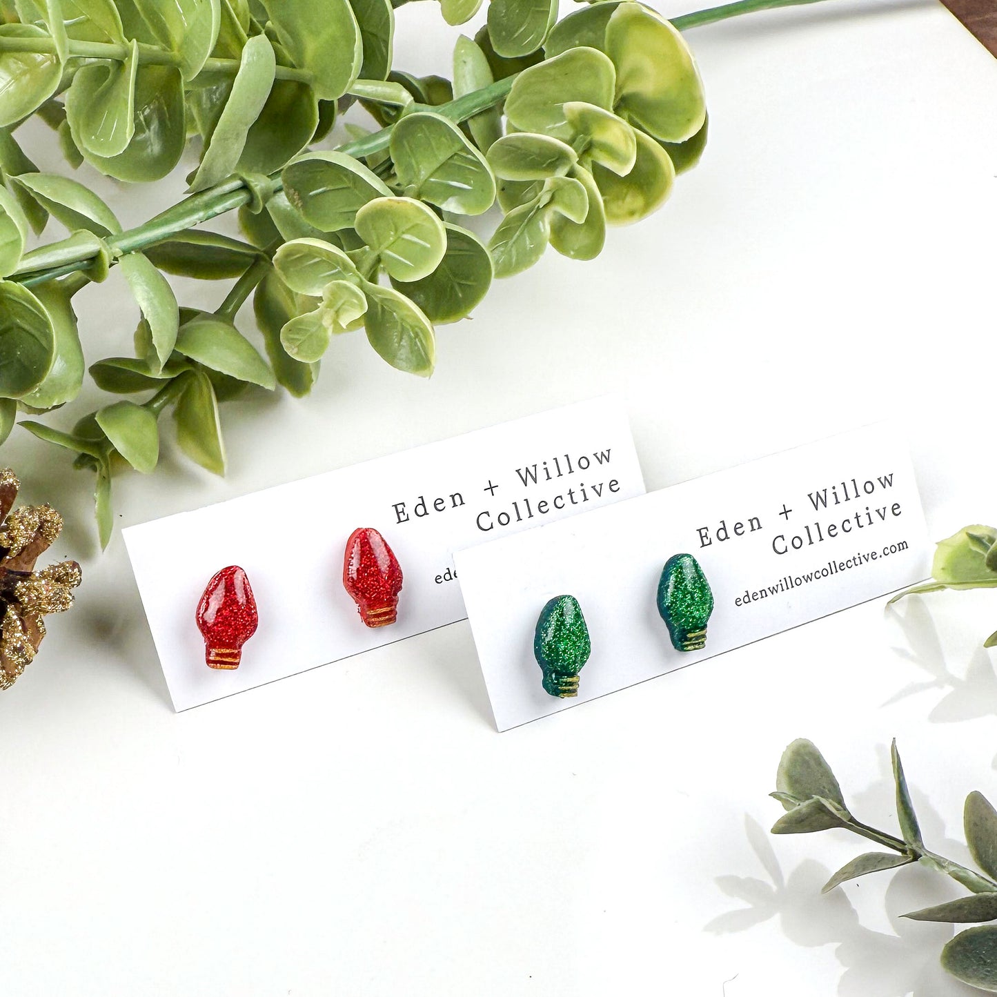 Red and Green Christmas Earrings - Festive Light Bulb Studs