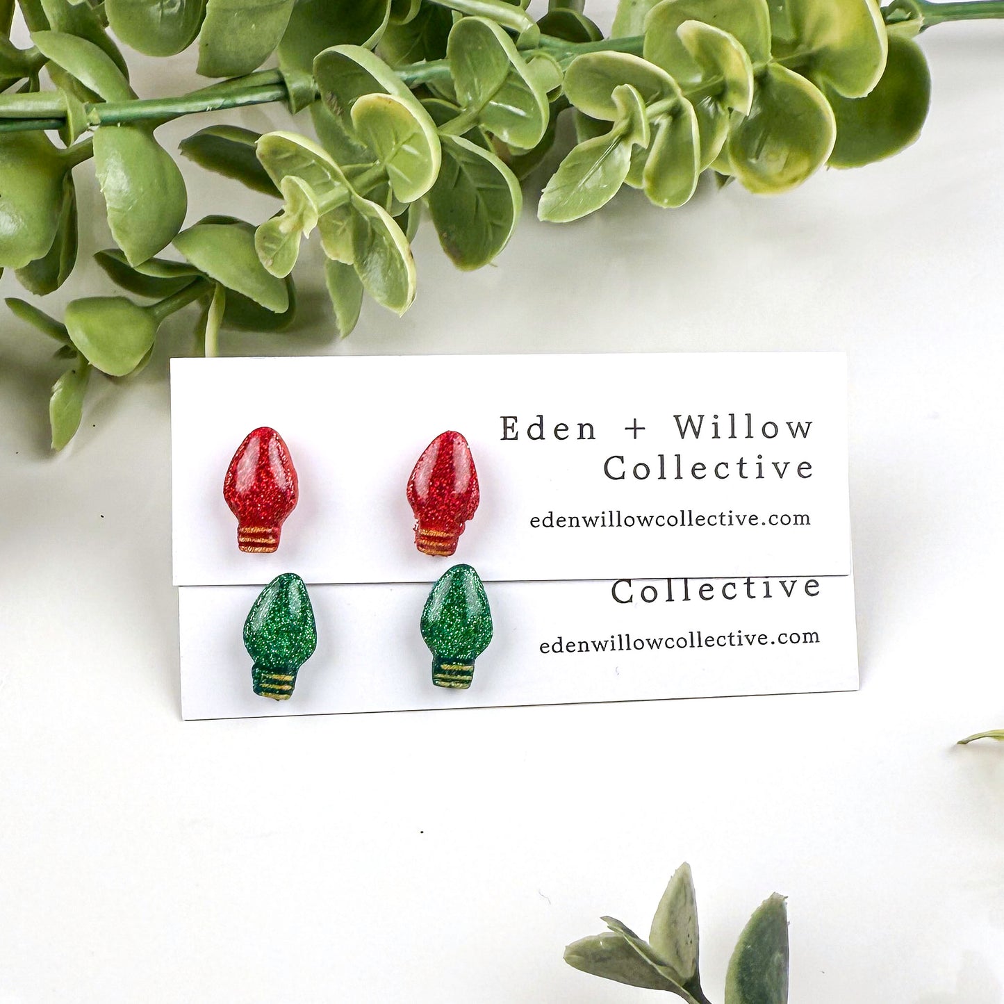 Red and Green Christmas Earrings - Festive Light Bulb Studs
