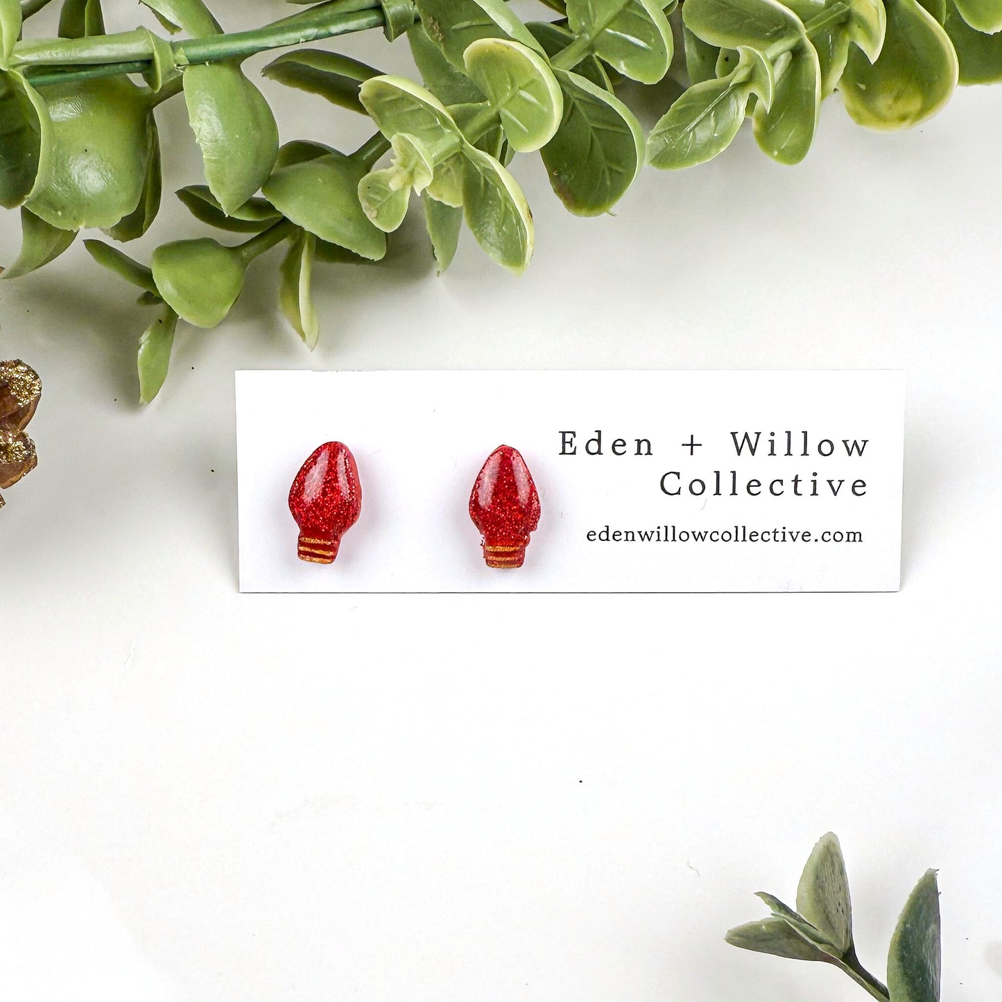 Red and Green Christmas Earrings - Festive Light Bulb Studs