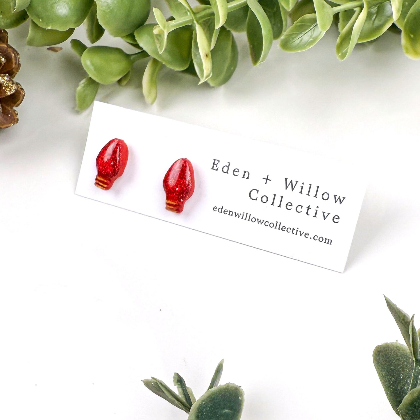 Red and Green Christmas Earrings - Festive Light Bulb Studs