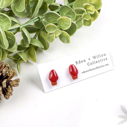Red and Green Christmas Earrings - Festive Light Bulb Studs